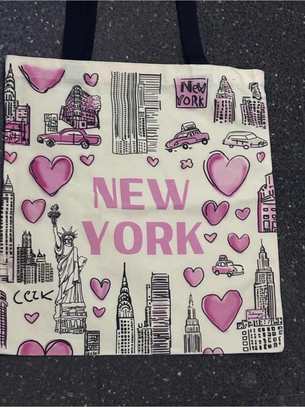 New York Pink Hearts Canvas Tote Bag NYC Shoulder Bag  - New!